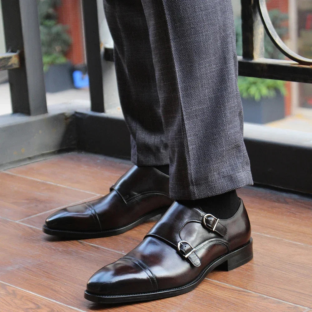 Genuine Leather Double Monk Strap Shoes for Men | Business and Formal Wear
