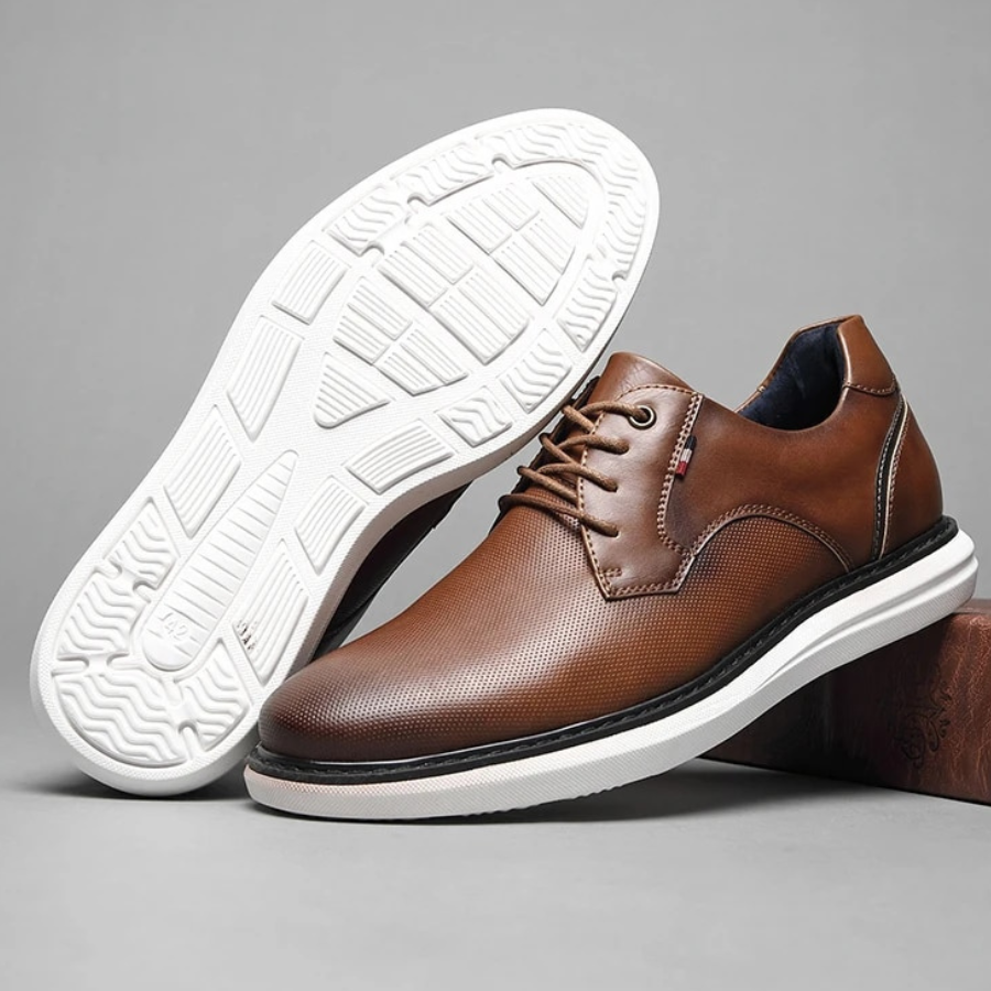Leather Oxford Sneakers with Contrast Sole for Men | Business Casual Wear
