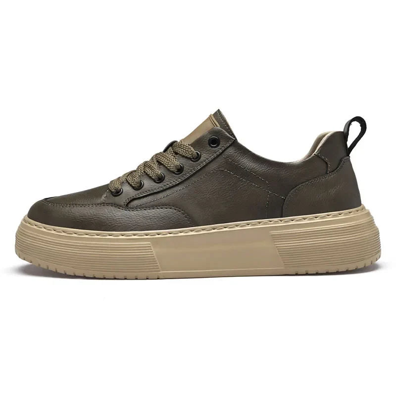 Genuine Leather Platform Lace Up Sneakers for Men | Street Wear