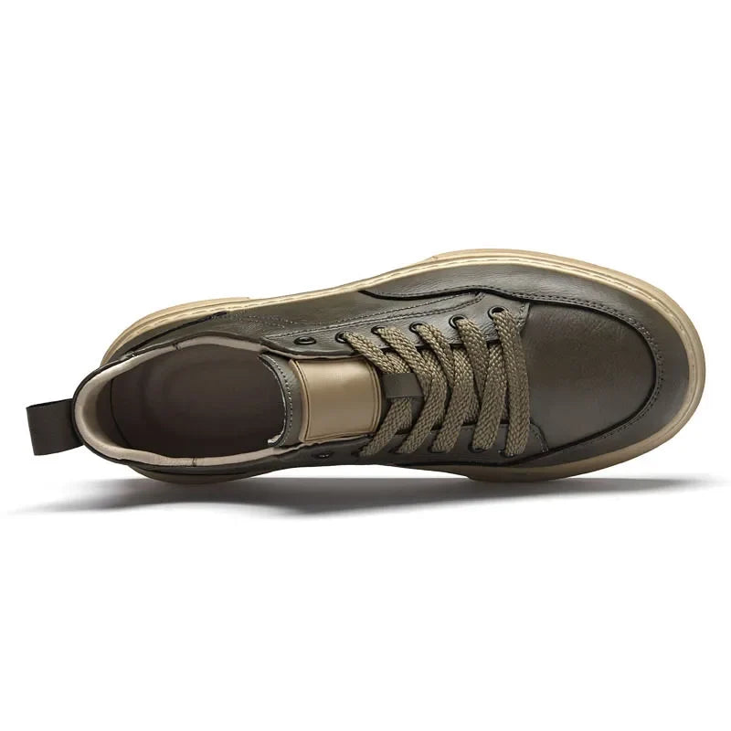 Genuine Leather Platform Lace Up Sneakers for Men | Street Wear