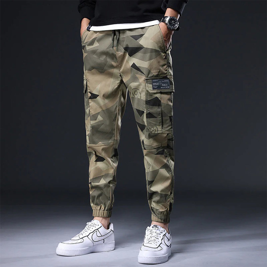 Geometric Camo Cargo Joggers for Men | Streetwear and Outdoor Use