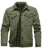Flannel Lined Button Front Denim Shirt Jacket for Men | Cool Weather