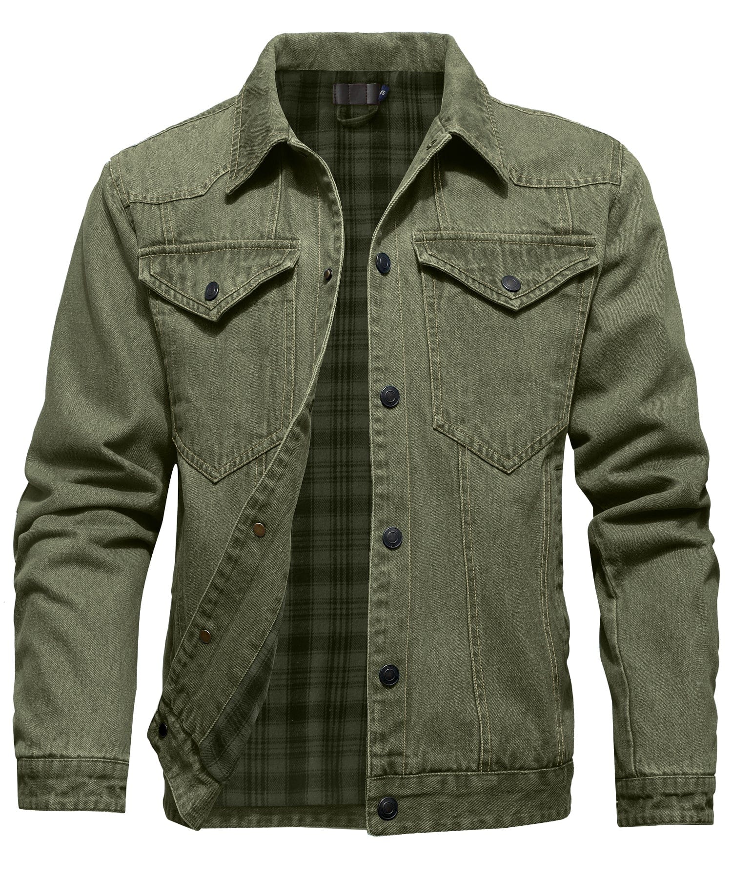 Flannel Lined Button Front Denim Shirt Jacket for Men | Cool Weather