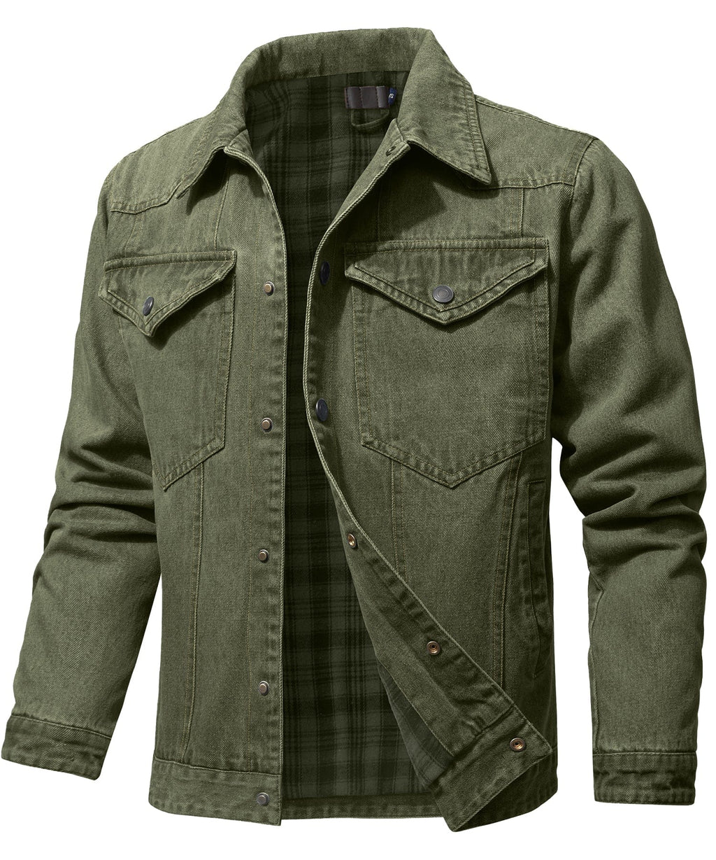 Flannel Lined Button Front Denim Shirt Jacket for Men | Cool Weather