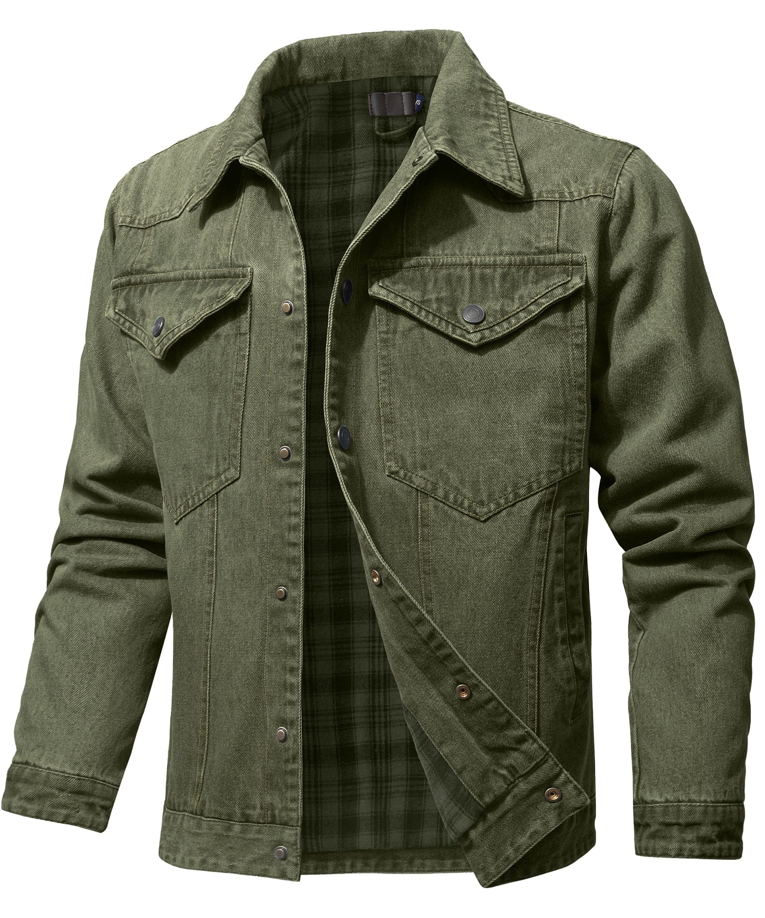 Flannel Lined Button Front Denim Shirt Jacket for Men | Cool Weather