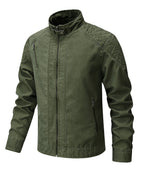 Washed Canvas Quilted Shoulder Moto Jacket for Men | Casual Wear