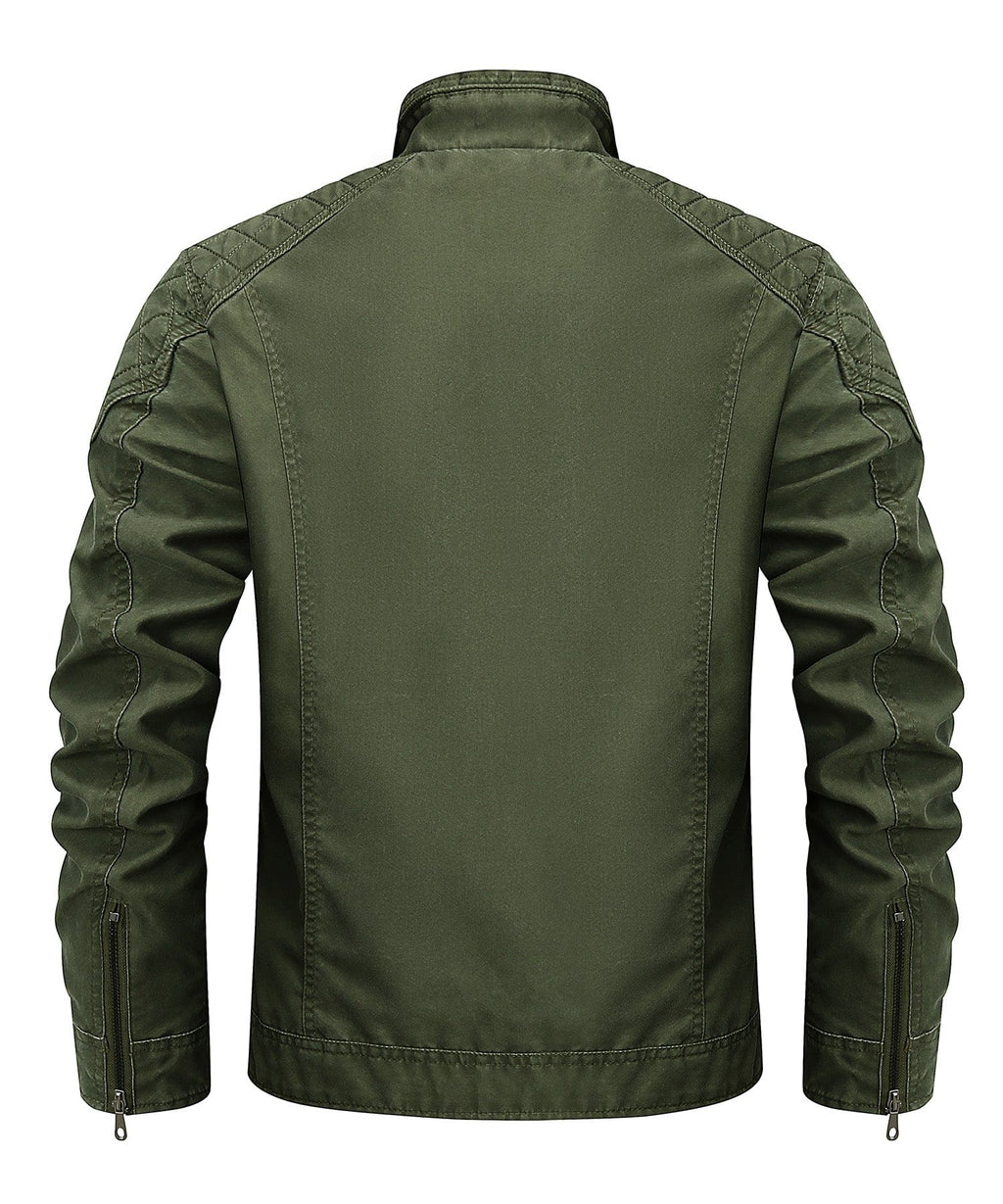 Washed Canvas Quilted Shoulder Moto Jacket for Men | Casual Wear