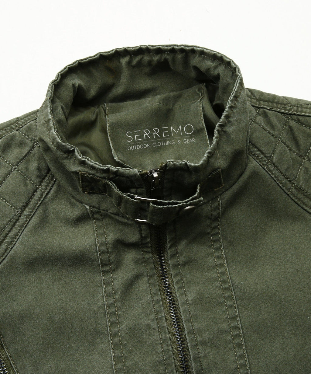 Washed Canvas Quilted Shoulder Moto Jacket for Men | Casual Wear
