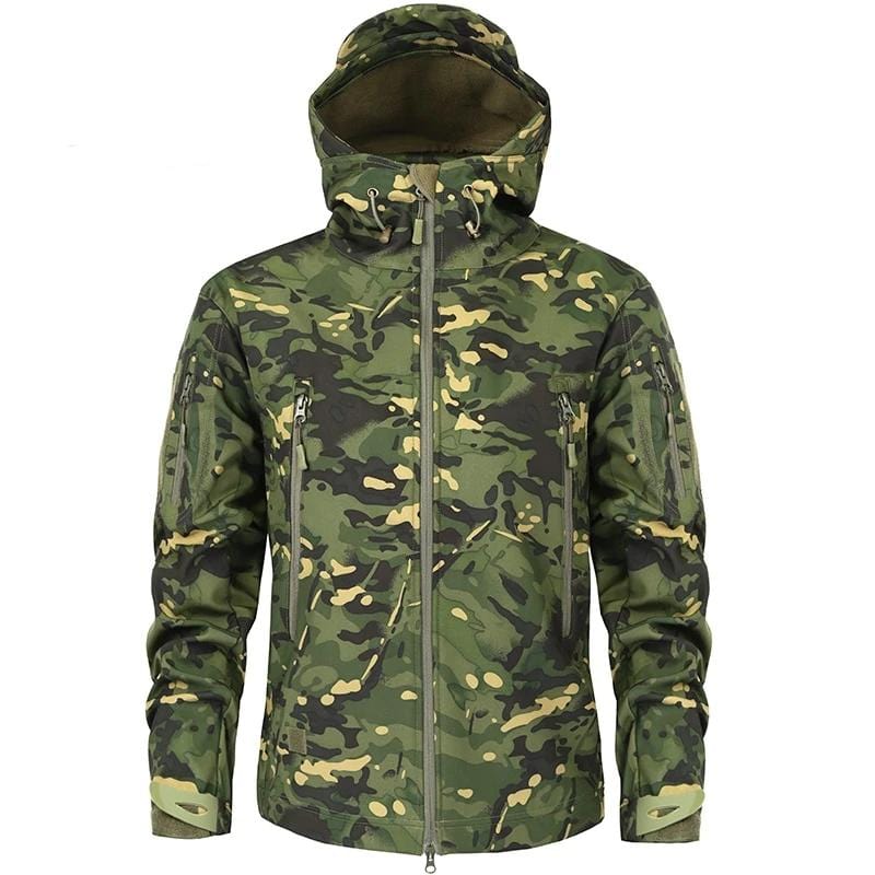 Hooded Camo Jacket with Zip Pockets for Men | Outdoor Wear