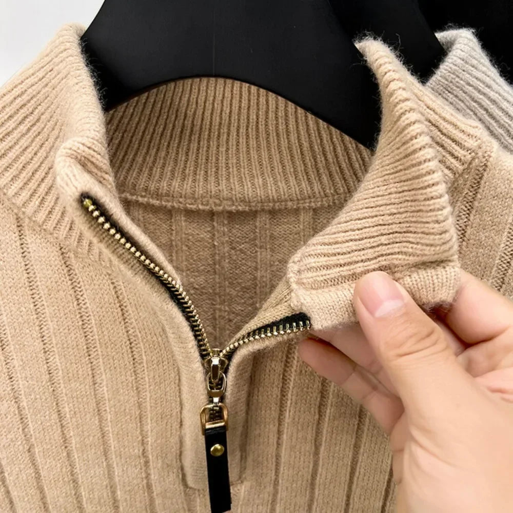 Half Zip Wool Turtleneck Sweater for Men | Autumn and Winter Wear