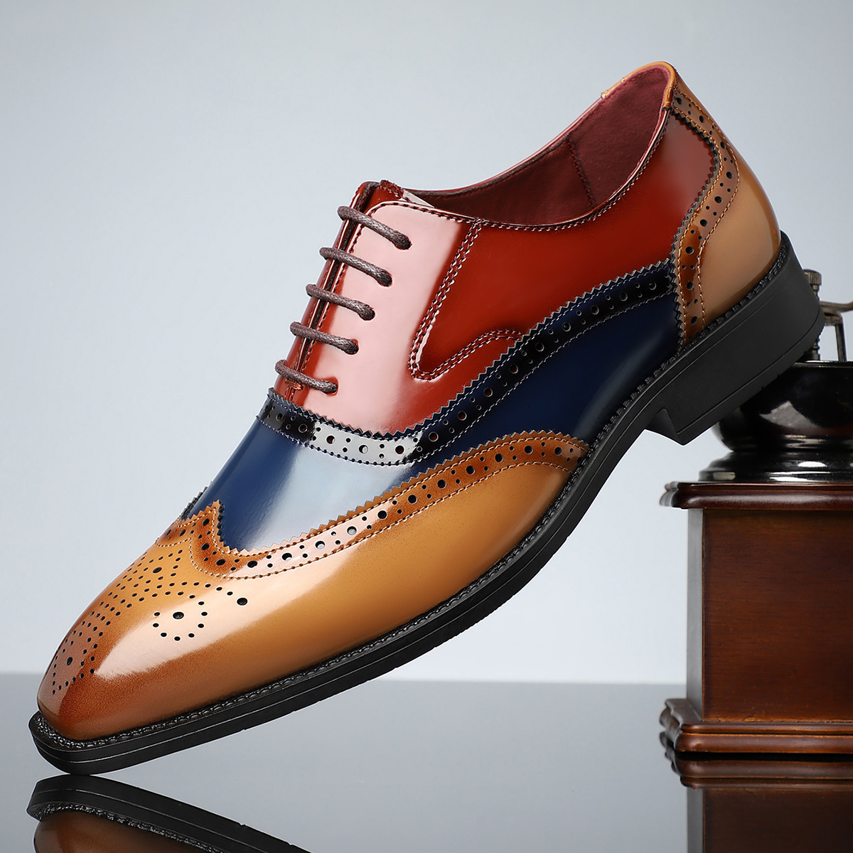 Handcrafted Two Tone Patina Wingtip Oxford Shoes for Men | Weddings and Business