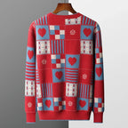 Heart Print Patchwork Cashmere Sweater for Men | Casual Wear