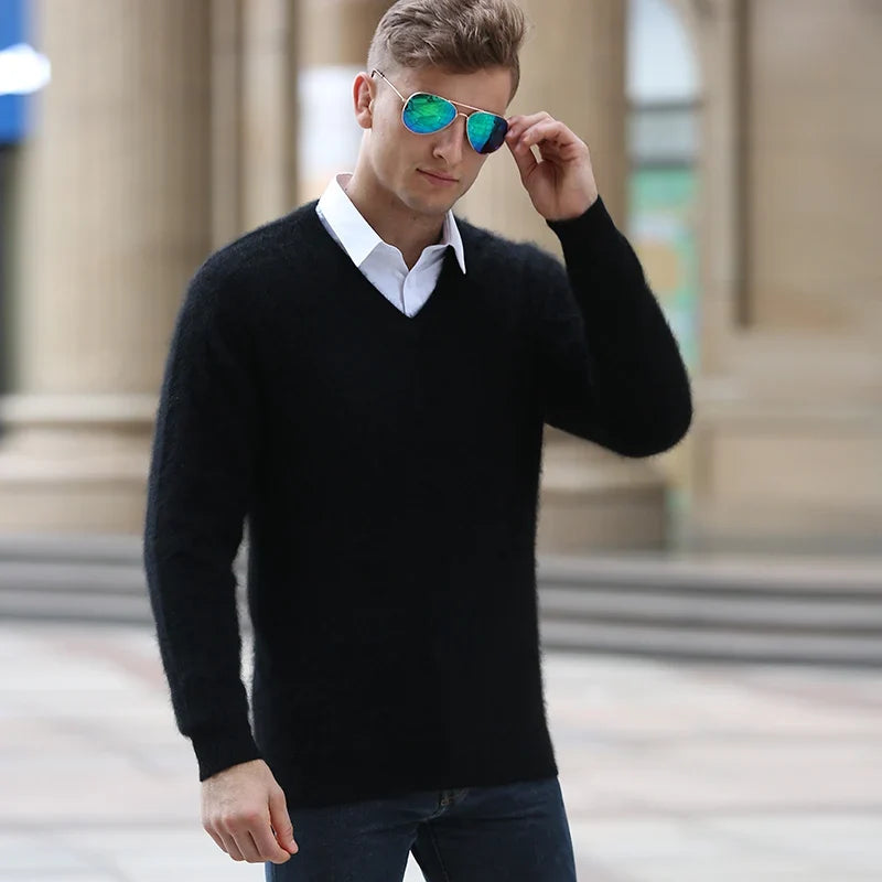V Neck Knit Pullover Sweater for Men | Winter Layering
