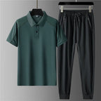 Cooling Ice Silk Polo Top and Trouser Set for Men | Summer Wear