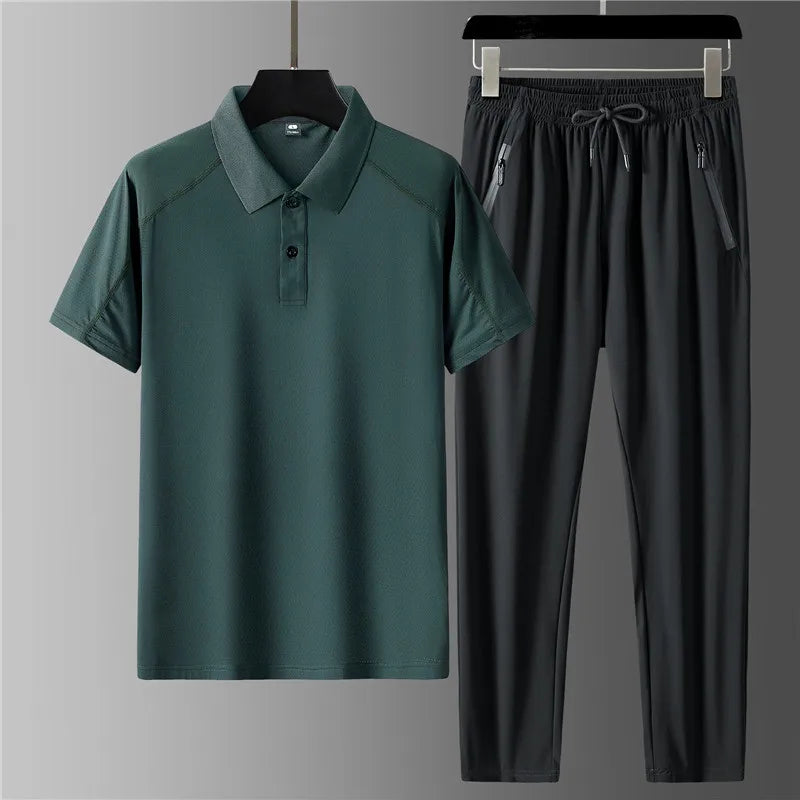 Cooling Ice Silk Polo Top and Trouser Set for Men | Summer Wear