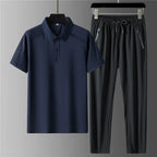 Cooling Ice Silk Polo Top and Trouser Set for Men | Summer Wear