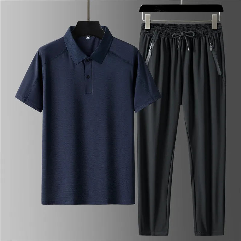 Cooling Ice Silk Polo Top and Trouser Set for Men | Summer Wear
