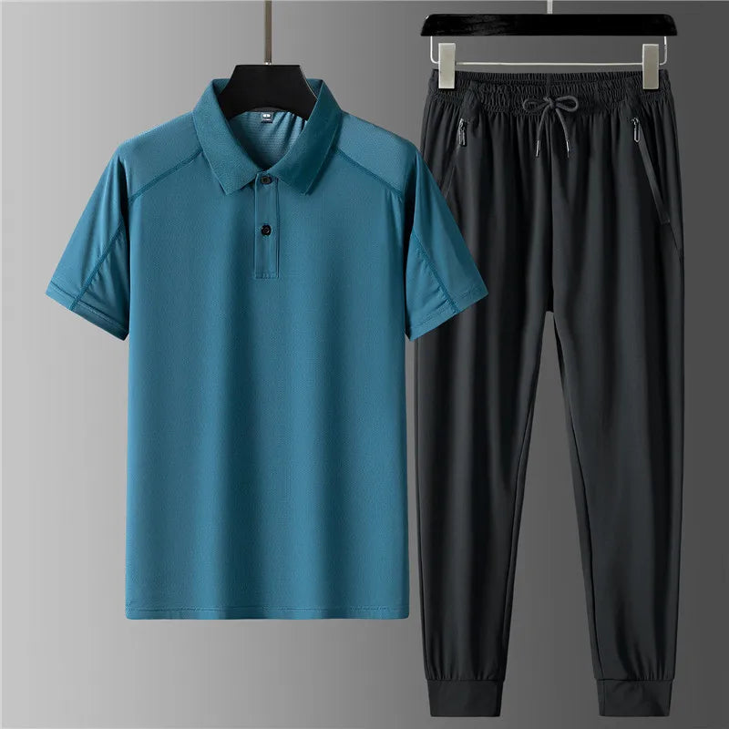 Cooling Ice Silk Polo Top and Trouser Set for Men | Summer Wear