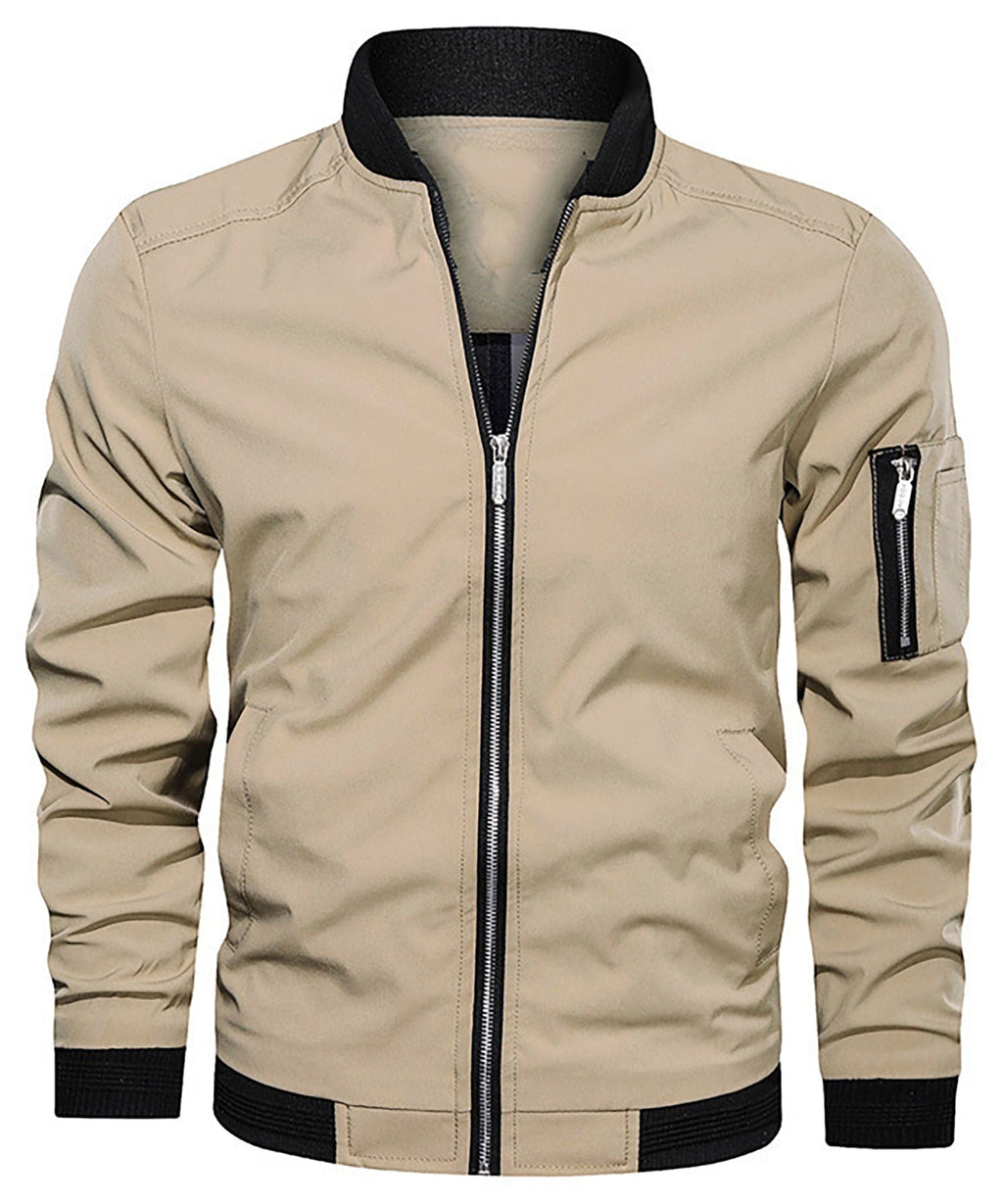 Lightweight Zip Up Bomber Jacket with Shoulder Pocket for Men | Spring Fall