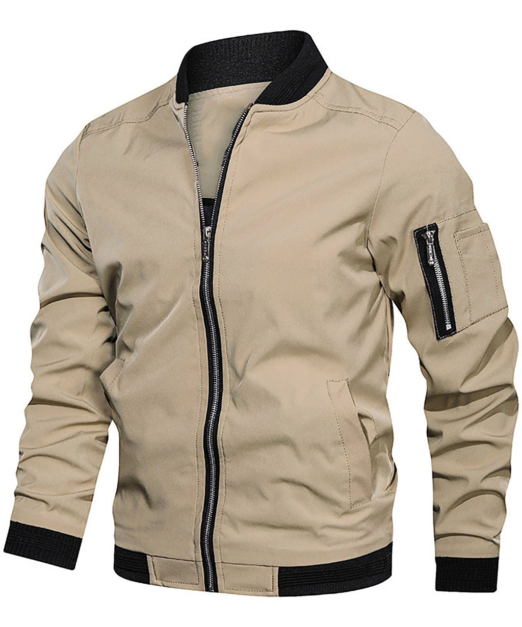 Lightweight Zip Up Bomber Jacket with Shoulder Pocket for Men | Spring Fall