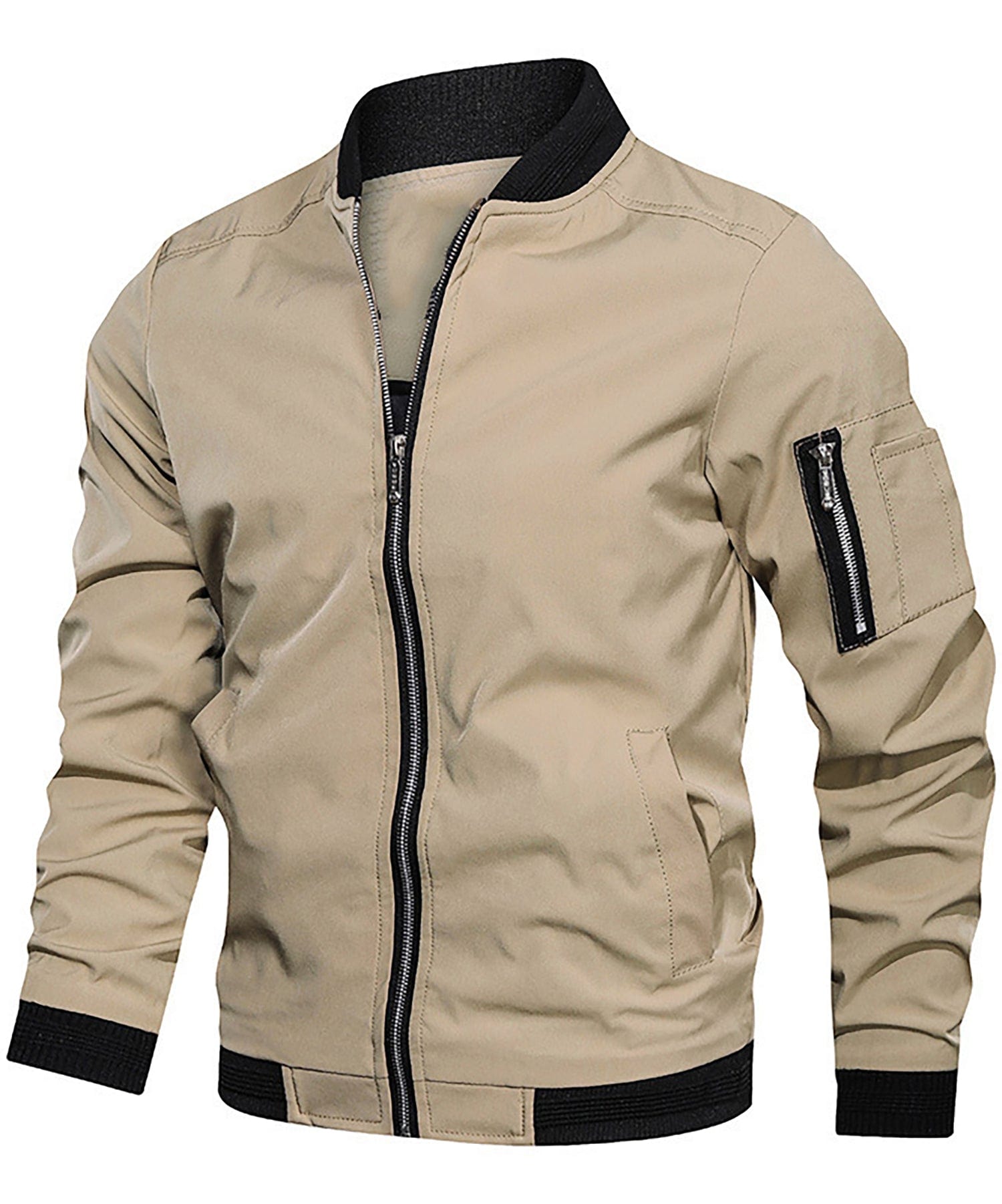 Lightweight Zip Up Bomber Jacket with Shoulder Pocket for Men | Spring Fall
