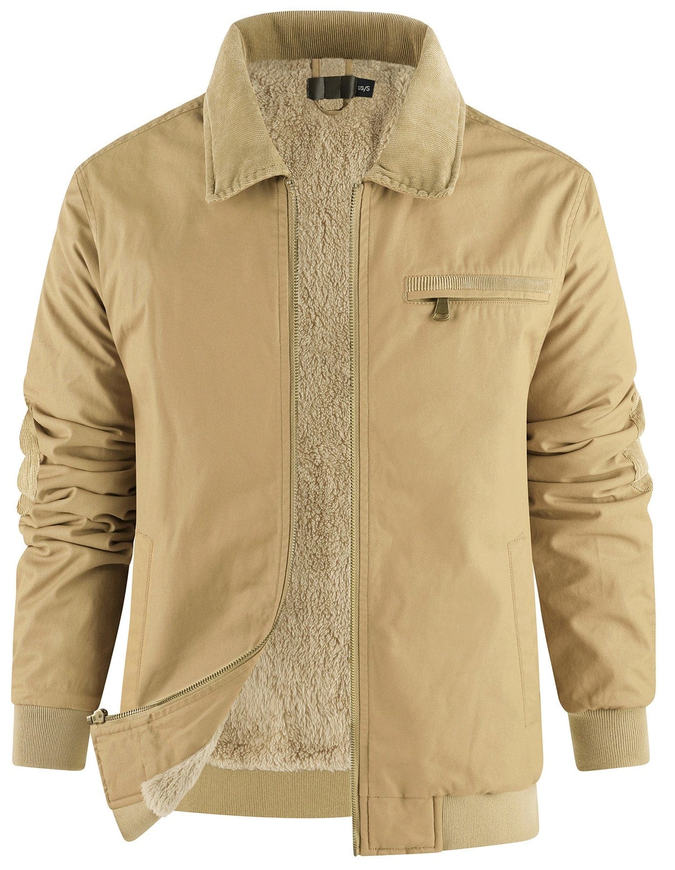 Fleece Lined Structured Collar Zip Bomber Jacket for Men | Winter Outerwear