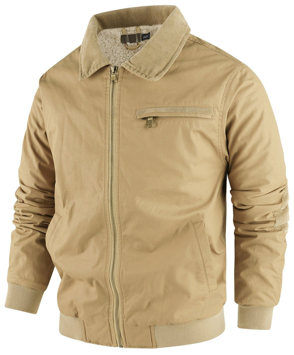 Fleece Lined Structured Collar Zip Bomber Jacket for Men | Winter Outerwear