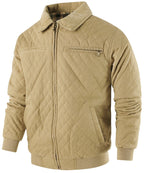 Diamond Quilted Corduroy Collar Zip Bomber Jacket for Men | Layering