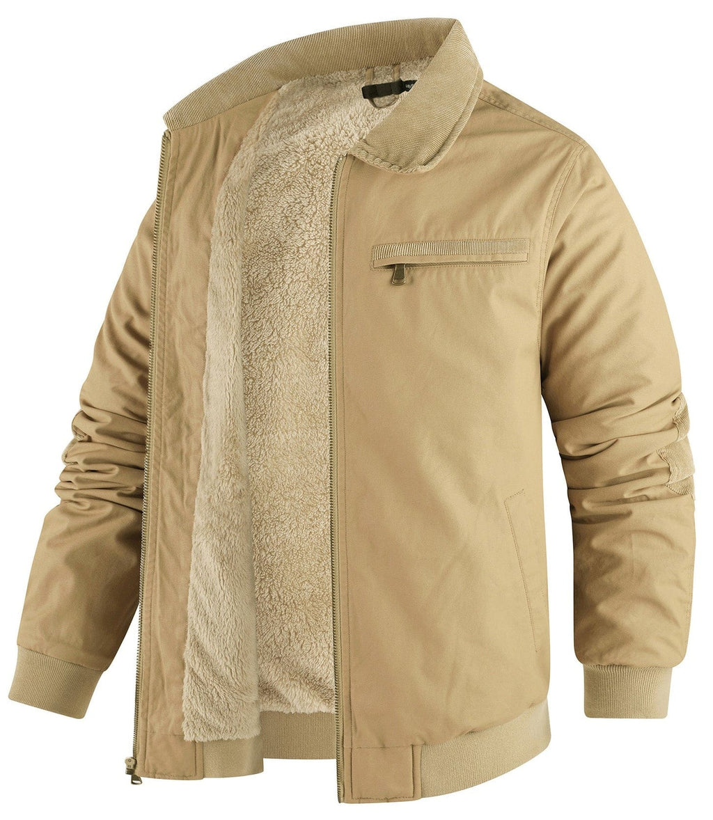 Fleece Lined Structured Collar Zip Bomber Jacket for Men | Winter Outerwear