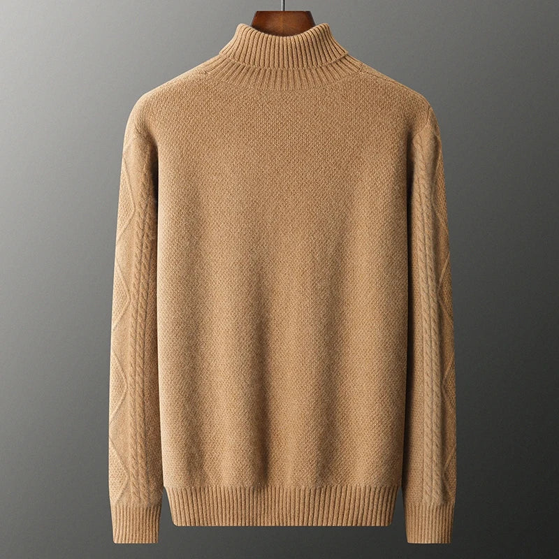 Cable Knit Cashmere Turtleneck Sweater for Men | Winter Layering