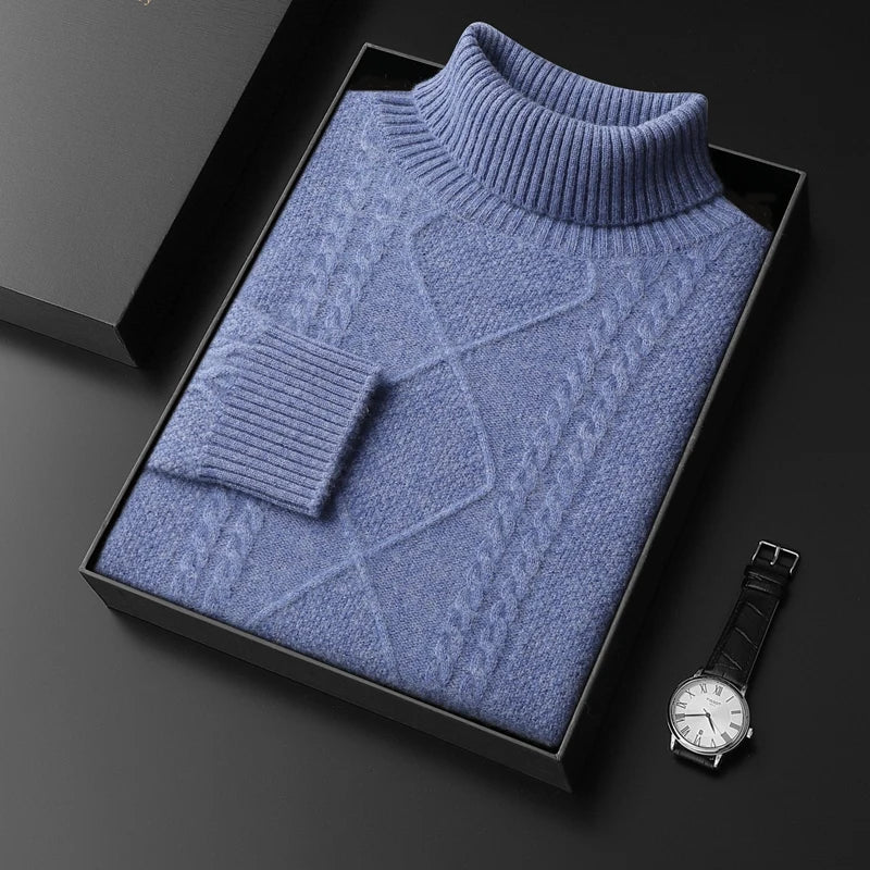 Cable Knit Cashmere Turtleneck Sweater for Men | Winter Layering