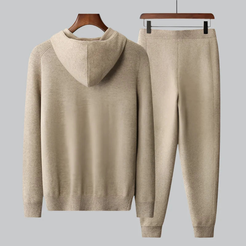 Himalayan Cashmere Knit Hoodie and Jogger Set for Men | Cold Weather Wear