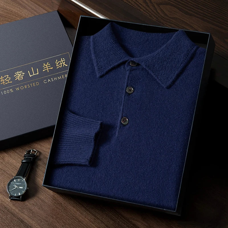 Cashmere Knit Long Sleeve Polo Sweater for Men | Smart Casual Wear