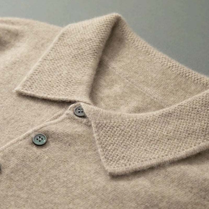 Cashmere Knit Long Sleeve Polo Sweater for Men | Smart Casual Wear