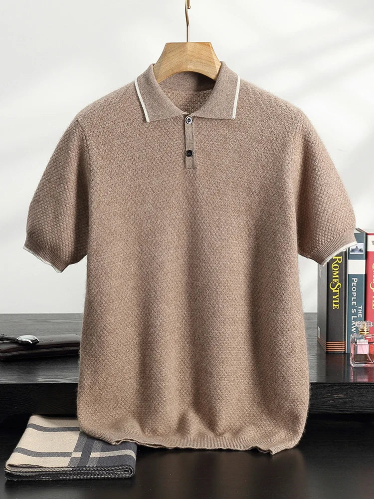 Short Sleeve Cashmere Knit Polo Shirt for Men | Year Round Wear