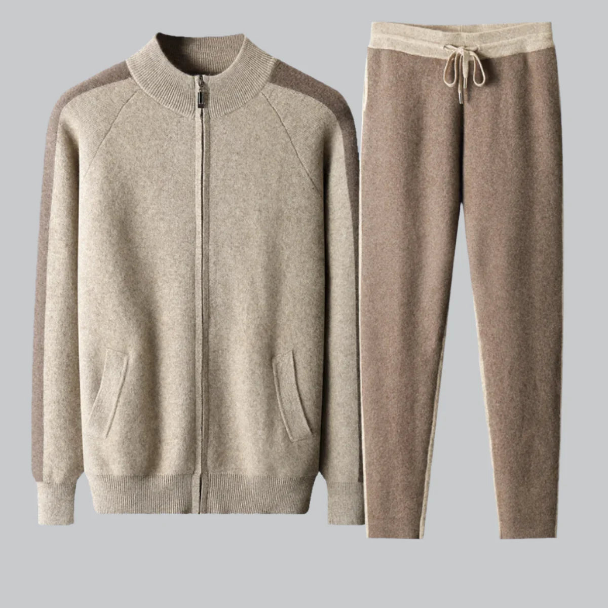 Cashmere Knit Zip Up Cardigan and Trouser Set for Men | Winter Wear