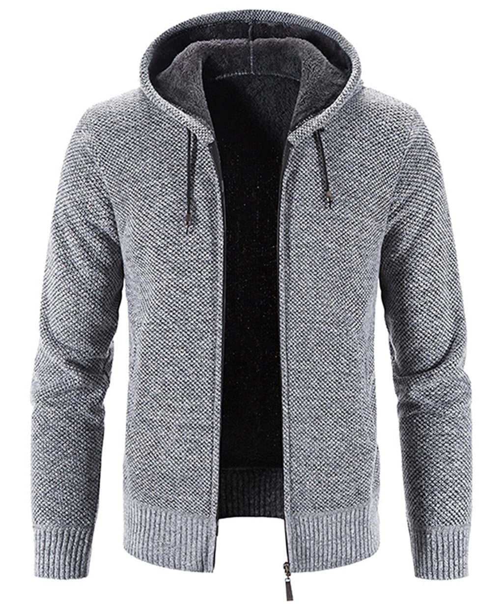 Textured Knit Zip Up Fleece Hoodie for Men | Cold Weather Layering