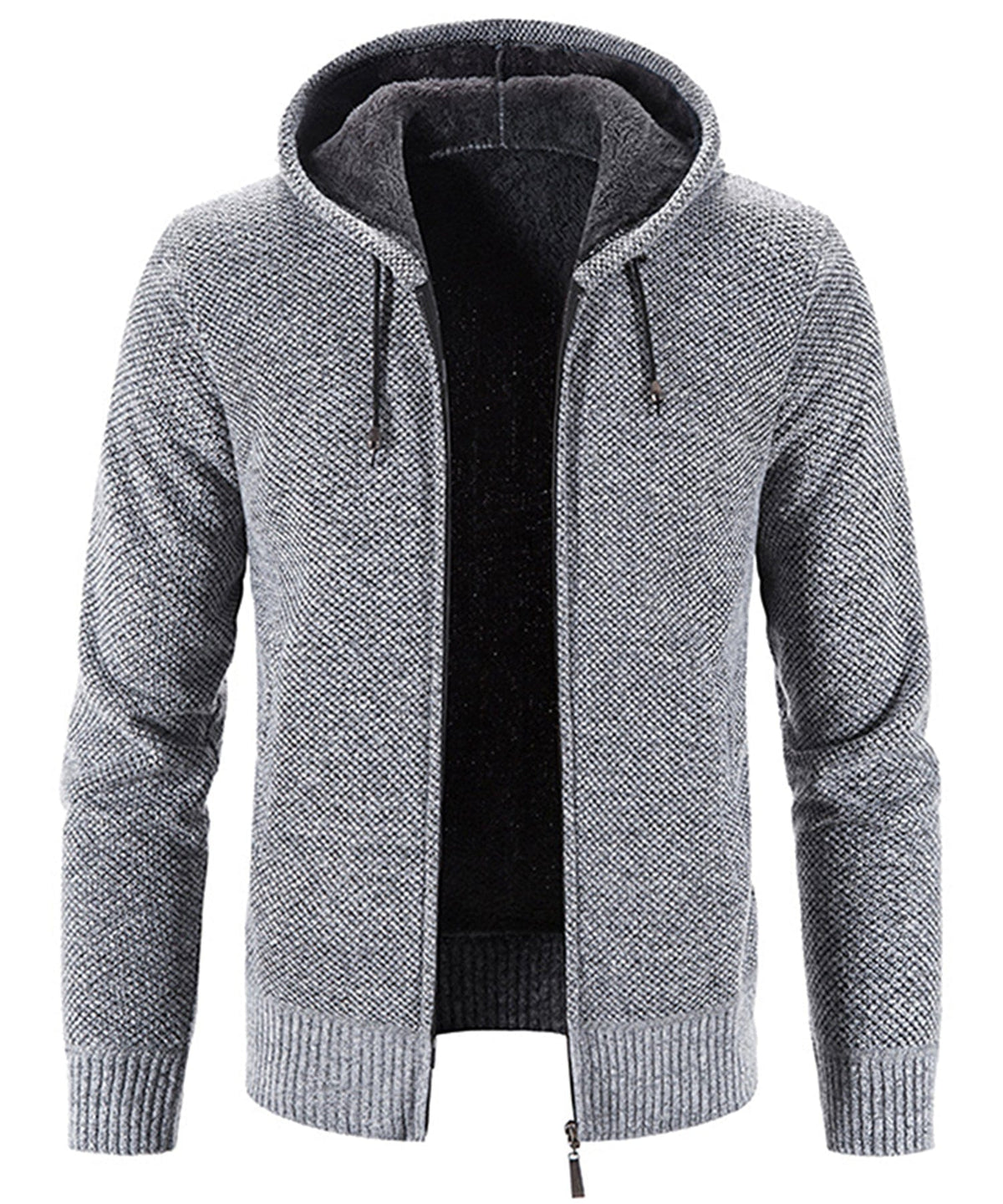 Textured Knit Zip Up Fleece Hoodie for Men | Cold Weather Layering