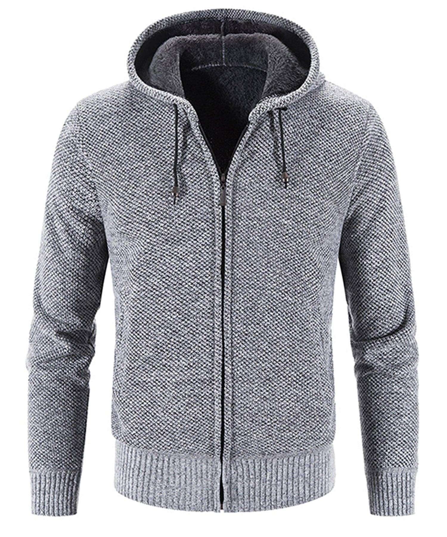 Textured Knit Zip Up Fleece Hoodie for Men | Cold Weather Layering