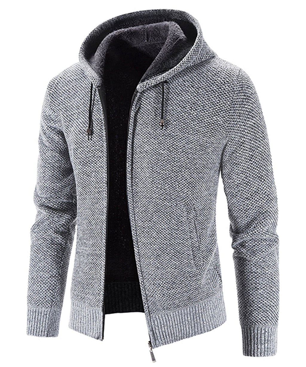Textured Knit Zip Up Fleece Hoodie for Men | Cold Weather Layering