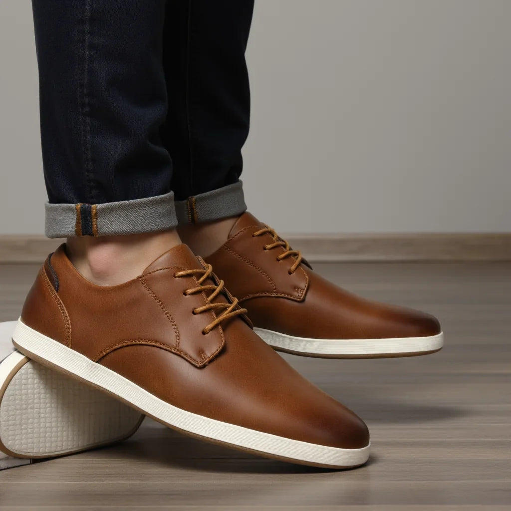 Minimalist Leather Casual Sneakers for Men | Smart Casual Wear