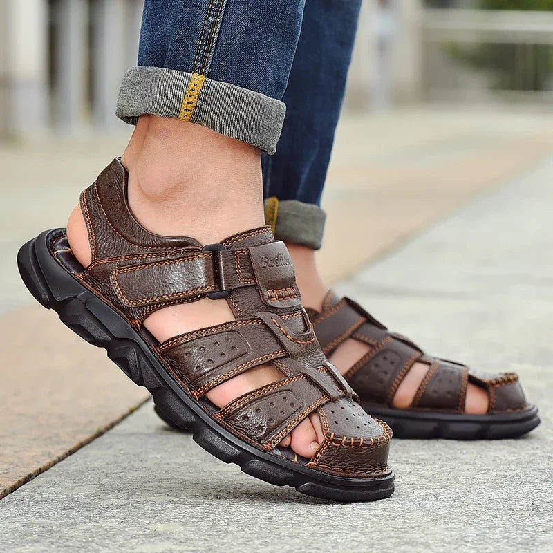 Leather Closed Toe Cut Out Sandals for Men | Outdoor and Summer Wear