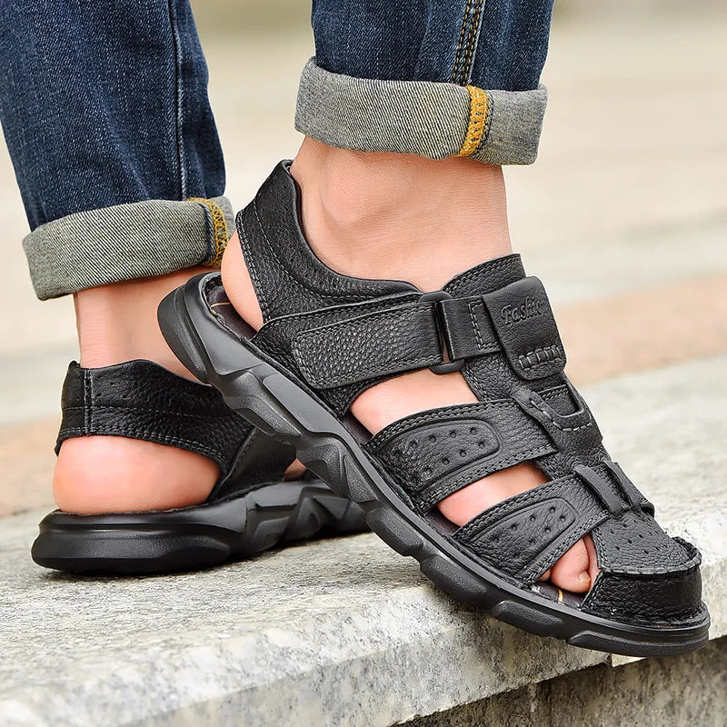 Leather Closed Toe Cut Out Sandals for Men | Outdoor and Summer Wear