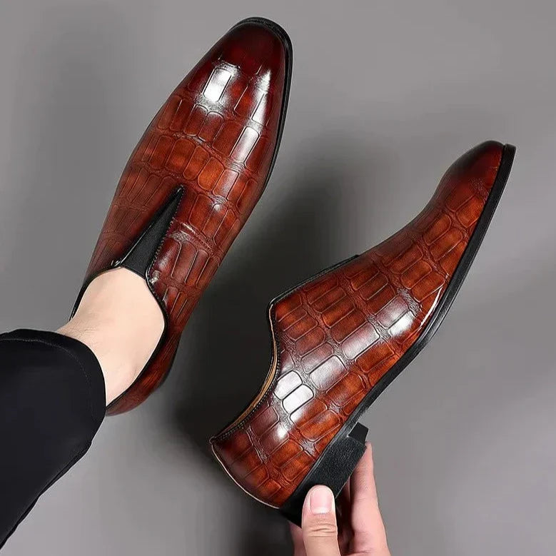 Croc Embossed Leather Slip On Loafers for Men | Formal and Business Wear