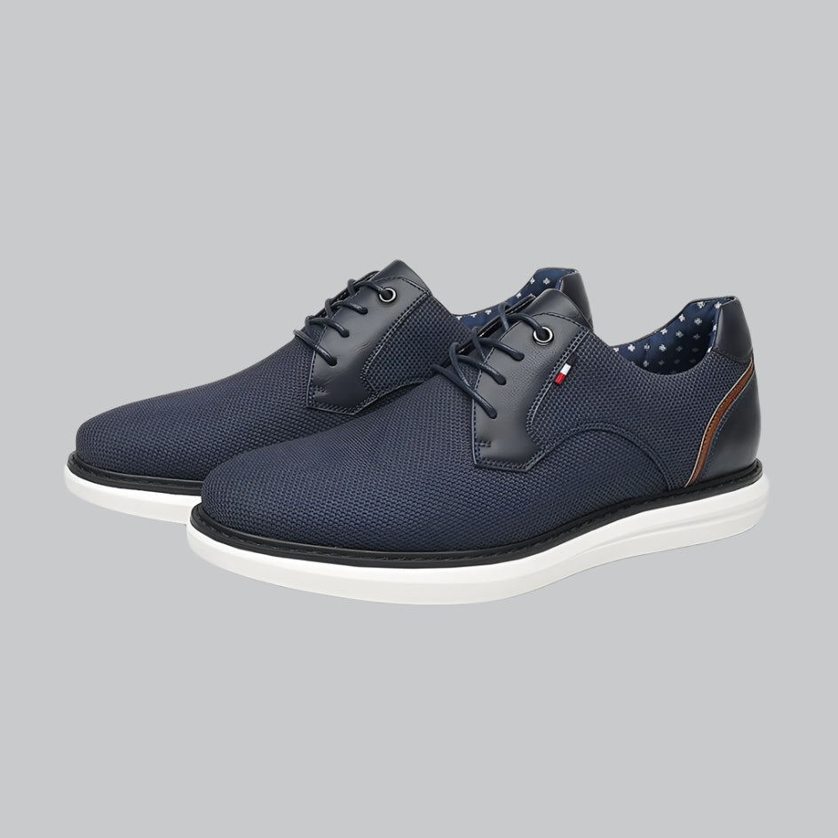 Leather Oxford Sneakers with Contrast Sole for Men | Business Casual Wear
