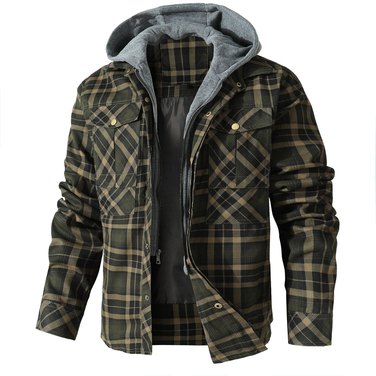 Quilted Insulated Hooded Flannel Jacket for Men | Outdoor Wear