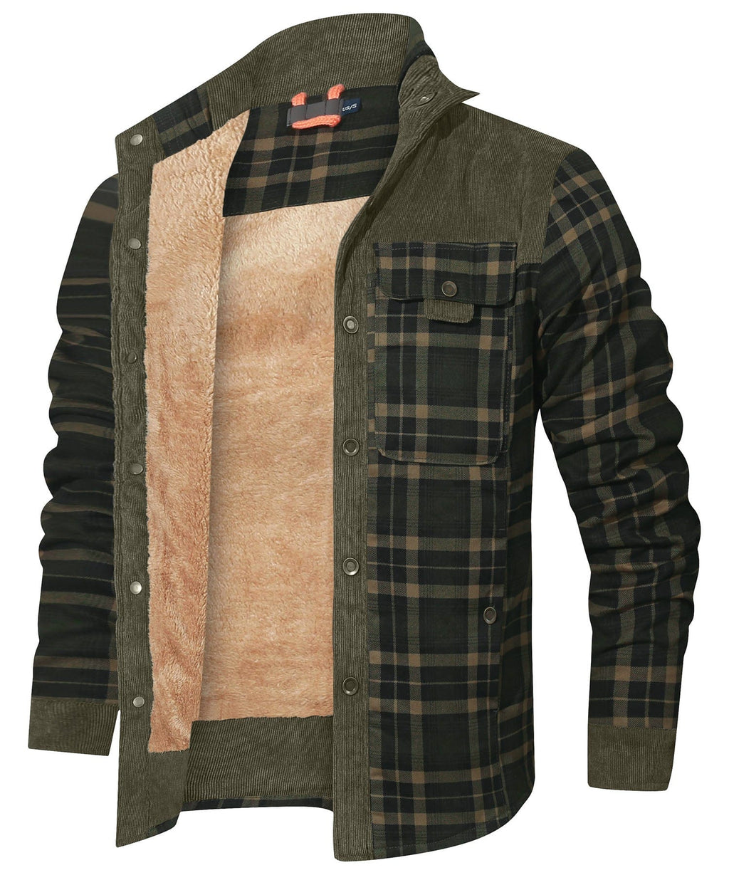 Snap Front Faux Fur Lined Flannel Jacket for Men | Winter Outerwear