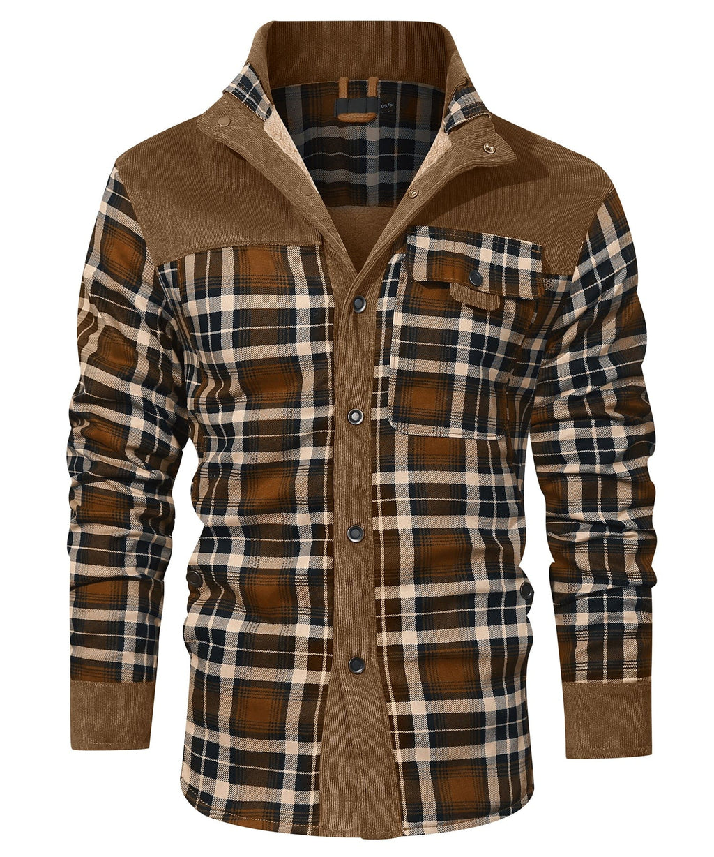 Snap Front Faux Fur Lined Flannel Jacket for Men | Winter Outerwear