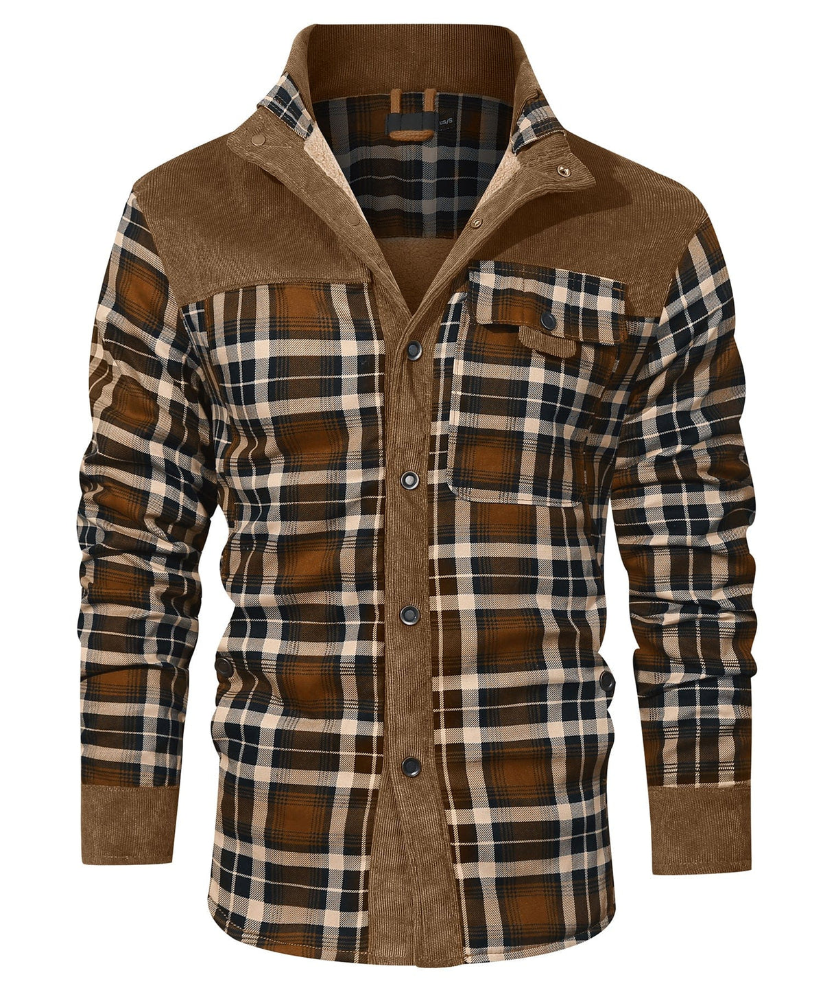 Snap Front Faux Fur Lined Flannel Jacket for Men | Winter Outerwear