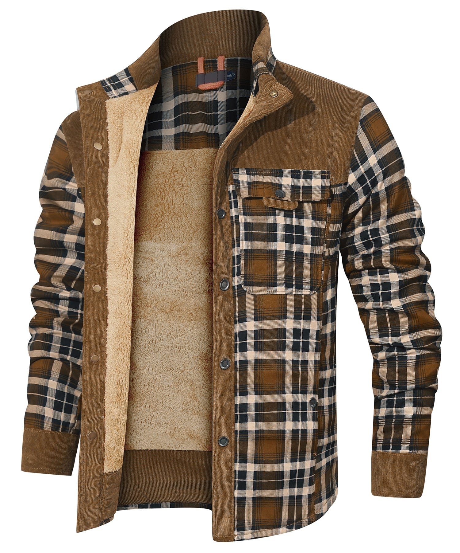 Snap Front Faux Fur Lined Flannel Jacket for Men | Winter Outerwear